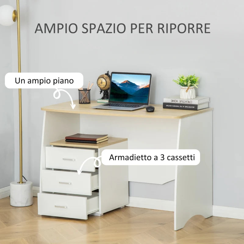 Scrivania con Cassettiera Moderna in Legno, Scrivania PC per Camera e Ufficio, 110x55x75cm ZG2836-468ZG2