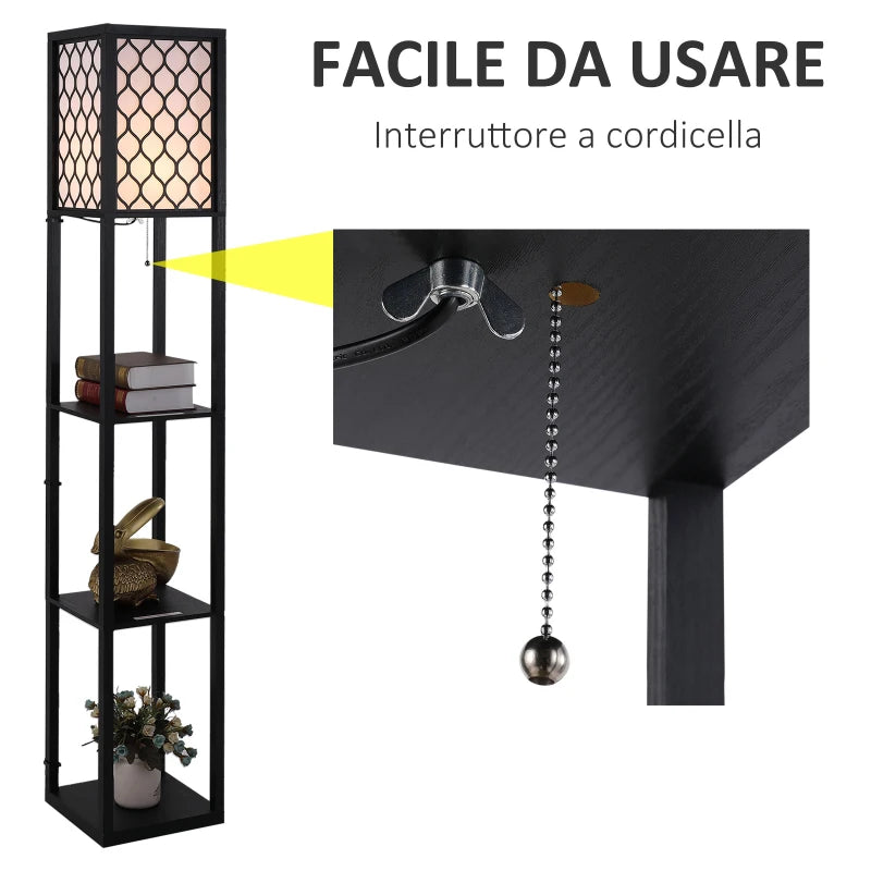 Lampada da Terra Moderna con Libreria 3 Livelli Nero 26 x 26 x 160 cm MK8833-622MK8