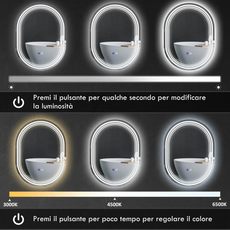 Specchio Bagno con Luce LED a 3 Temperature, Controlli Touch e Antiappannamento, 80x60cm WE6834-656V01CRWE6