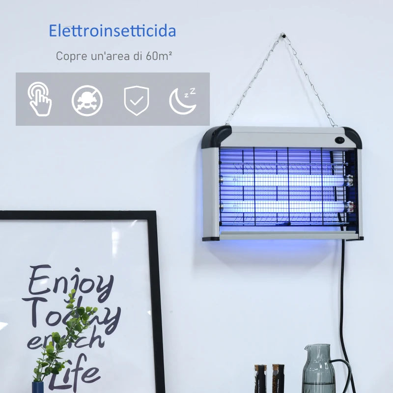 Elettroinsetticida da Esterno e Interno con Lampada Antizanzare UV per 60m², Zanzariera Elettrica 20W，Nero e argento XK7849-011SRXK7