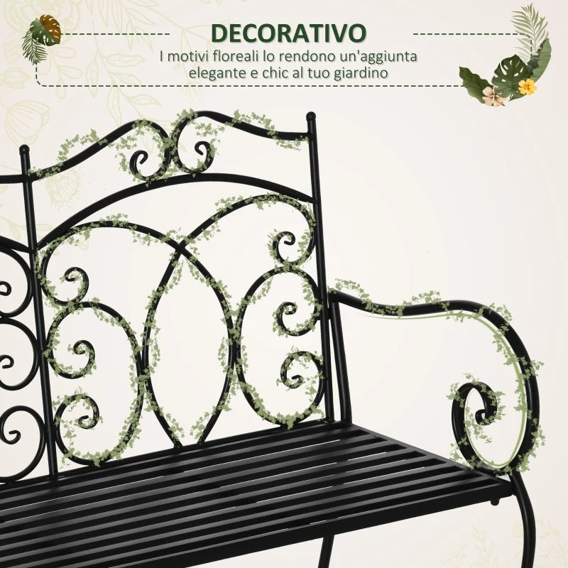 Sedia a Dondolo a 2 Posti in Metallo Elegante con Schienale Decorato da Esterni 103x74.5x88 cm Nera 84B-683