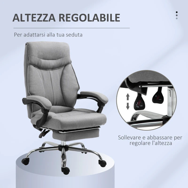 Sedia da Ufficio Ergonomica Girevole, Sedia da Scrivania con Rotelle, Poggiapiedi Retrattile e Reclinabile 135°, Altezza Regolabile, Grigio YH8921-437YH8