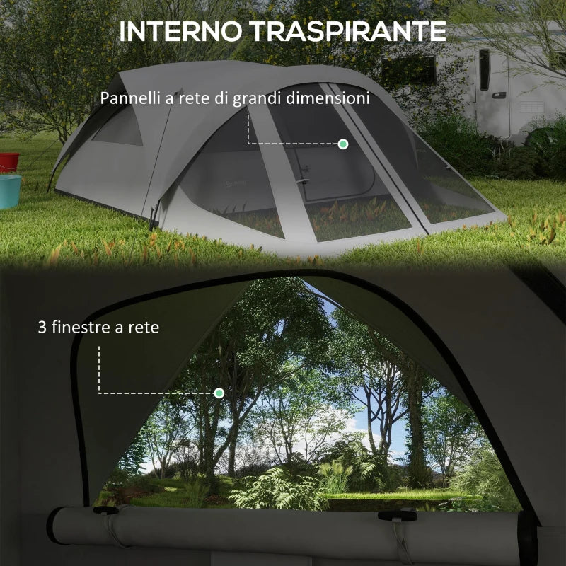 Tenda da Campeggio 4 Posti Impermeabile con Zona Notte e Zona Giorno, in Poliestere, 430x300x190 cm, Grigio EA1A20-397V00GYEA1