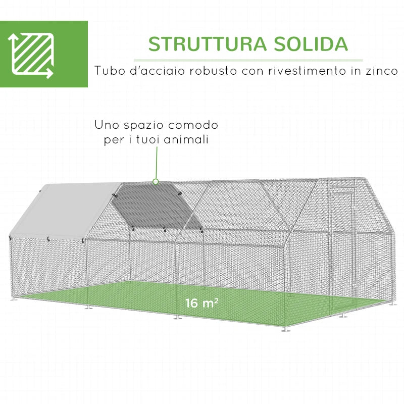 Recinto Gabbia per Galline in Metallo Galvanizzato Impermeabile, Pollaio con Porta e Copertura Oxford, 280x570x195cm HJ6D51-117HJ6