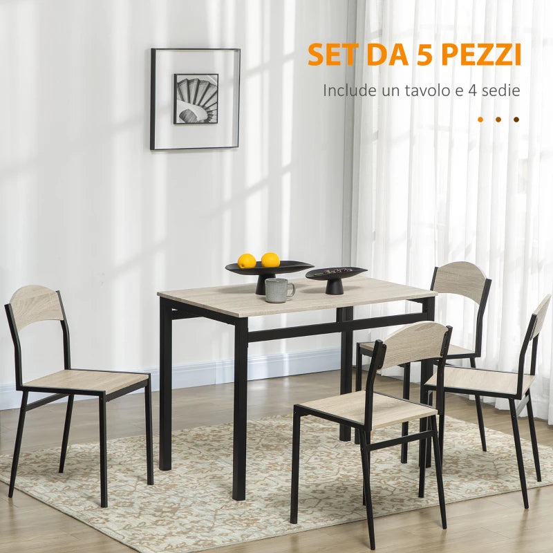 Set da Pranzo con Tavolo Rettangolare e 4 Sedie in Acciaio e MDF, Nero e Rovere GT5835-087V00BKGT5