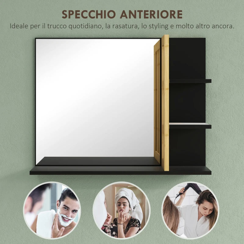 Specchiera Bagno Moderna da Parete a 4 Ripiani in Legno, 45x15x58.5cm, Nero KL6834-673V00BKKL6