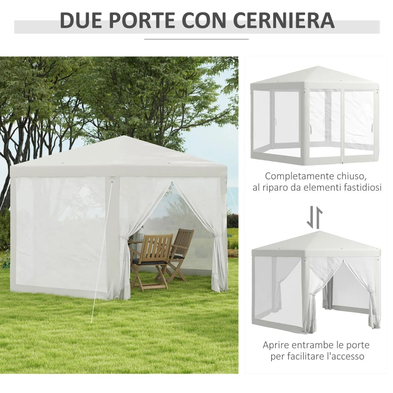 Gazebo da Giardino Esagonale con Doppio Ingresso, in Metallo e Poliestere, 3.94x3.94x2.5 m, Crema 84C-044V02CW