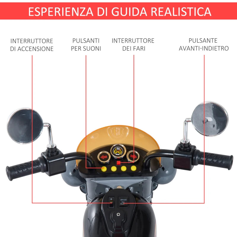 Mini Moto Elettrica per Bambini da 37-72 Mesi 3 Ruote Batteria 6V PP Ferro, Velocità 2.5KM/h, 92×53×67cm GB6370-009GB6