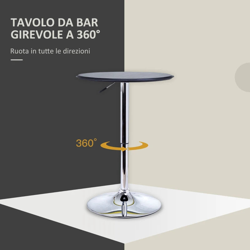 Tavolino da Bar Cromato, Tavolo Rotondo Regolabile in Altezza con Sistema Lift Up, Piano Rotondo Girevole 360° Φ63x67-93cm JK902-0071LK9