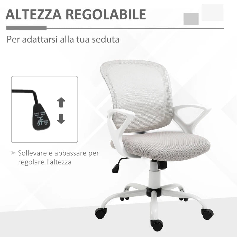 Sedia da Ufficio Basculante in Tessuto a Rete Grigio, Sedia da Scrivania Ergonomica e Girevole con Altezza Regolabile JH9921-528GYJH9