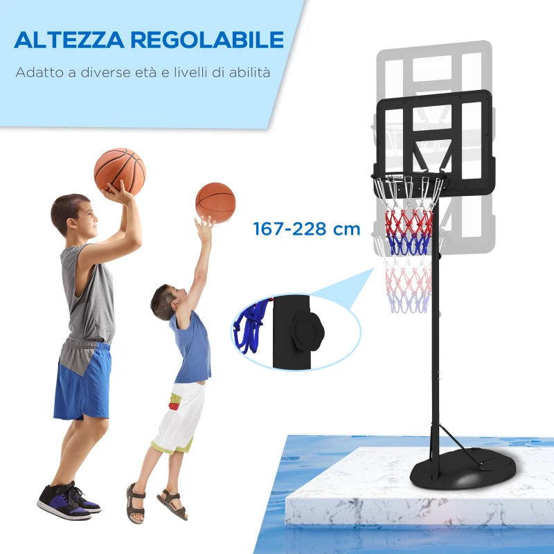 Canestro Basket ad Altezza Regolabile con Base Riempibile, Canestro da Basket in Acciaio e PE, Nero GF6A61-056V00BKGF6