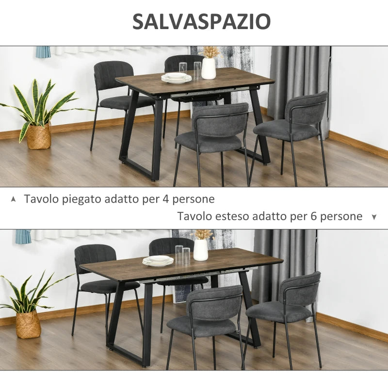 Tavolo da PranSalvaspazio Allungabile per 4-6 Persone in MDF e Metallo, 120-160x80x76 cm, color Legno SW3835-525SW3