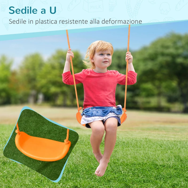 Altalena per Bambini 3-8 Anni da Giardino in Acciaio e PE con Seggiolino e Picchetti, 163x145x181 cm MN4344-066V00BUMN4