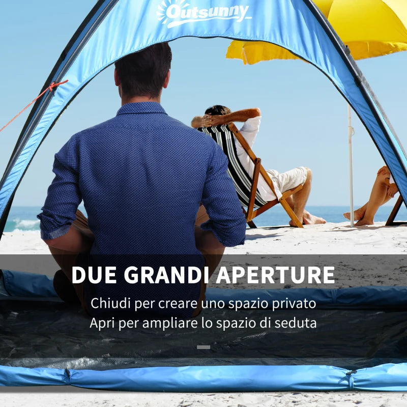 Tenda da Spiaggia per 2-3 Persone in Poliestere, PE e Acciaio con Tasche Portaoggetti, 150x115x110 cm PW4A20-301V00LBPW4