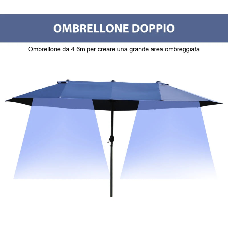 Ombrellone da Giardino Doppio con Apertura a Manovella, Acciaio e Poliestere, 460x270x240 cm, Blu 84D-031V01BU