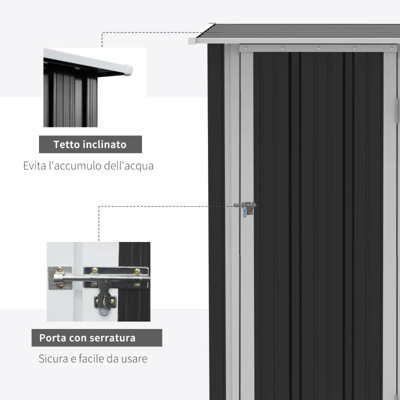 Casetta Porta Attrezzi Capanno in Acciaio Impermeabile 142x84x189cm DF7845-328V01GYDF7