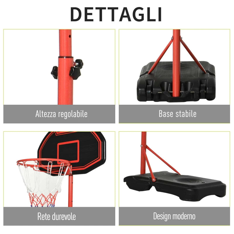 Canestro Portatile Canestro Basket da Esterno con Altezza Regolabile 193.5-248.5cm e Base da Riempire con Acqua o Sabbia, in Acciaio e Nylon 74x127x193.5-248.5cm JH8A61-015JH8