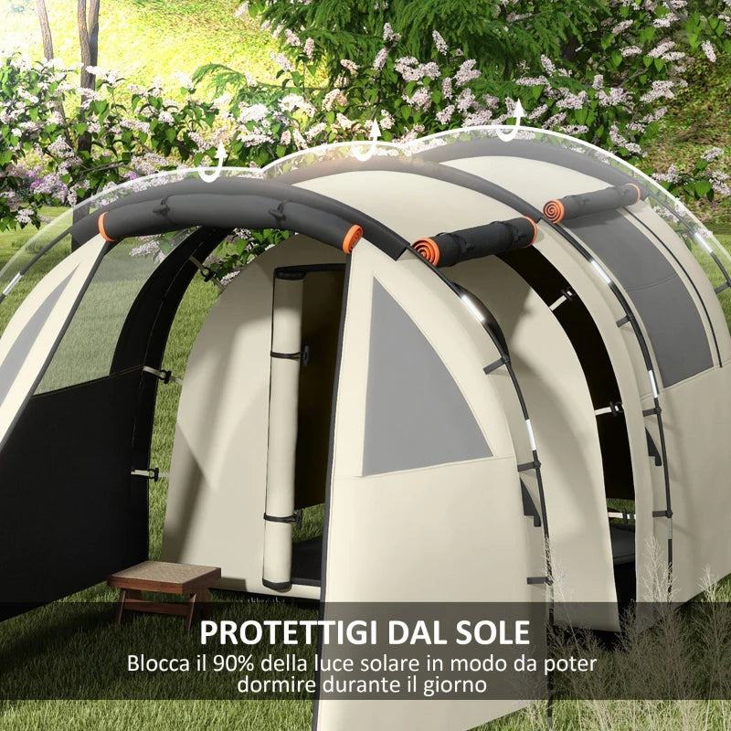 Tenda da Campeggio 4-5 Persone con Copertura Oscurante, Impermeabile con Borsa di Trasporto, Kaki WO7A20-405V01KKWO7