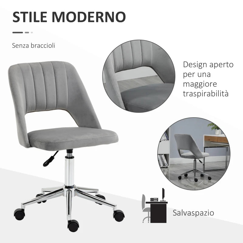 Sedia da Ufficio Ergonomica e Girevole, Sedia Imbottita per Scrivania con Altezza Regolabile, Grigio 49x60x79-91cm DR2921-481V80GYDR2