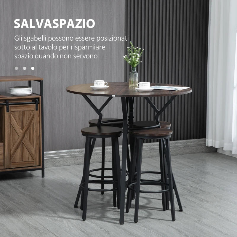 Set da Pranzo con Tavolo e 4 Sgabelli in Stile Industriale, Legno e Acciaio, Colore Noce PO5835-868V00WNPO5