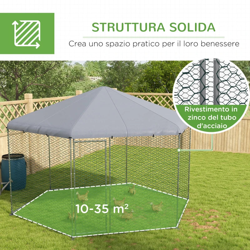 Recinto per Galline con Tetto e Porta Bloccabile in Acciaio per 10-15 Animali, 4x3.5x2.6m MD4D51-399V01SRMD4