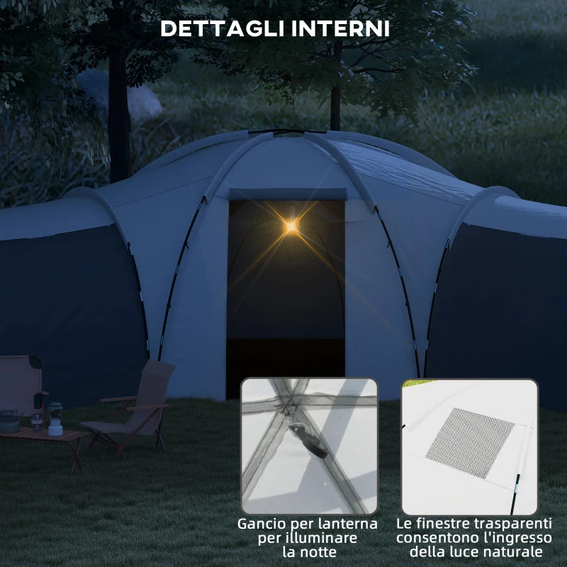 Tenda da Campeggio 6 Posti Impermeabile con 3 Aree Notte, Soggiorno e Portico, in tessuto Oxford, Grigio WQ1A20-351V00CGWQ1