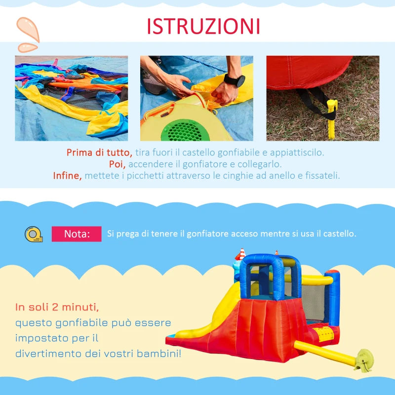 Castello Gonfiabile 4 in 1 Bimbi 3-8 Anni, Scivolo e Piscina, 265x260x200cm GB9342-054V90GB9