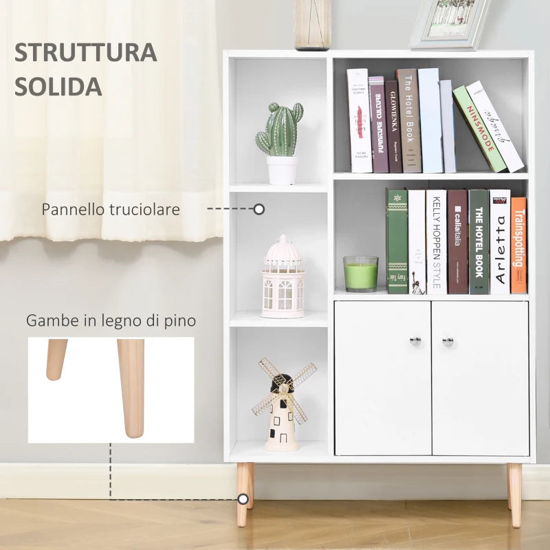 Mobiletto Libreria con Piedini in Legno di Pino Bianco 80x23.5x123cm AS9836-114WTAS9