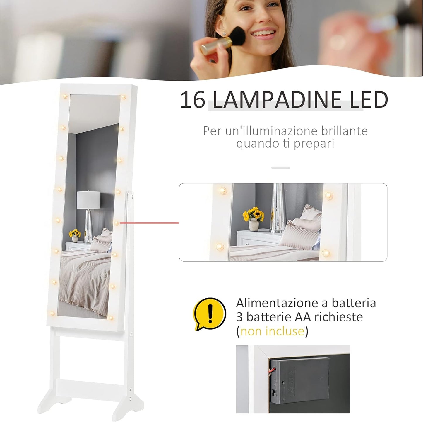 armadietto portagioie con luci a led bianco ingresso camera letto specchio RT9831-2207UU