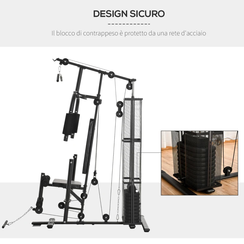 Stazione Fitness Palestra Multifunzione per Allenamento a Casa e Professionale, Acciaio 150x110x210cm Nero ZB5A91-134BKZB5