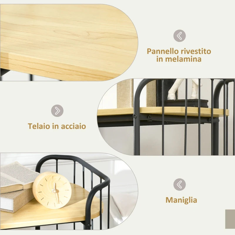 Carrello da Cucina Multiuso a 3 Livelli in Truciolato e Acciaio con Maniglia e 4 Ruote, 79x38x95 cm YT9850-243V00AKYT9