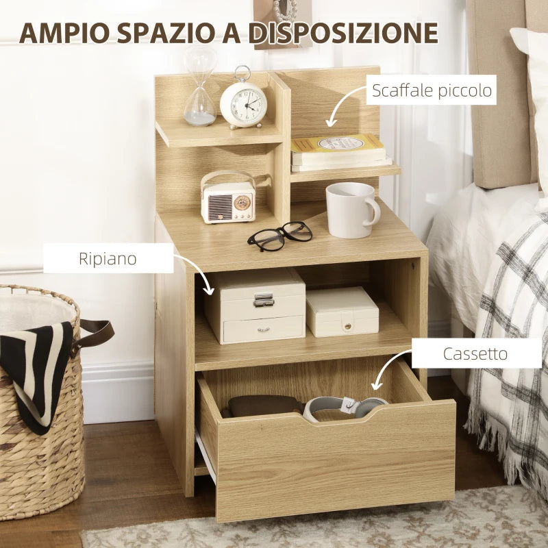 Comodino con 2 Ripiani Aperti e Cassetto in Truciolato per Camera da Letto e Salotto, 45x35x73 cm JM4831-646V00NDJM4