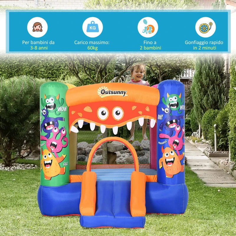 Casa Gioco Castello Gonfiabile Gigante per Bambini 3-8 anni Trampolino Rimbalzante Colorato con Scivolo e Canestro 250cmx180cmx175cm PW2342-021V90PW2