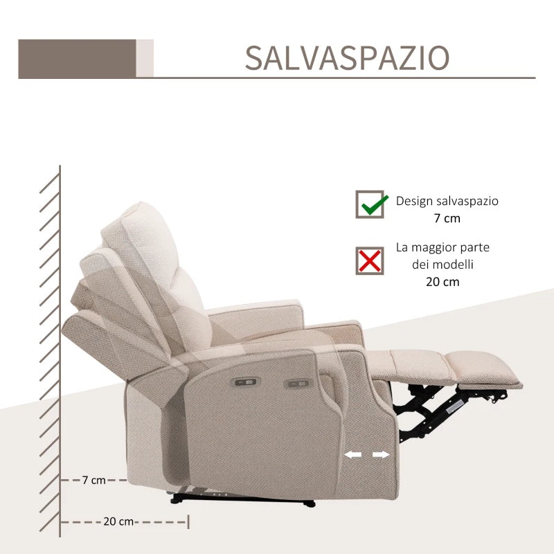 Poltrona Relax Elettrica, Poltrona Reclinabile 150° Moderna con USB per Soggiorno Camera da Letto, Beige, 84x92x104cm GH1833-987V90GH1