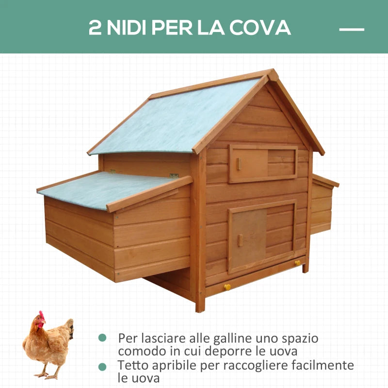 Gabbia per Galline in Legno con Tetto Impermeabile, Pollaio Prefabbricato da Esterno, 160x98.5x107cm NB8D51-014NB8