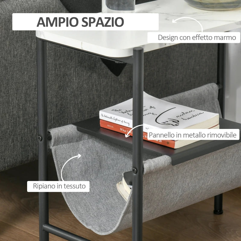 Tavolino da Salotto con Mensola Rimovibile, Tavolino Basso da Caffè per Soggiorno o Camera da Letto con Ripiano in Tessuto Grigio HF5838-117HF5