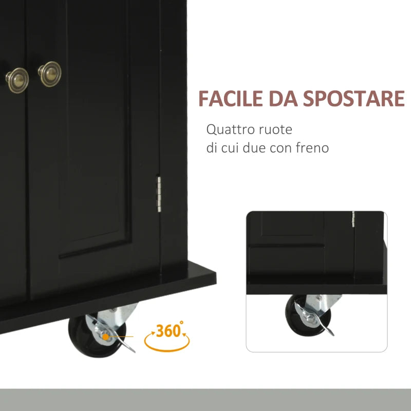 Carrello da Cucina Portavivande con Cassetti, Armadietti e Portaspezie, in Legno e MDF, 111x44.5x82.5 cm, Nero JH4801-161BKJH4