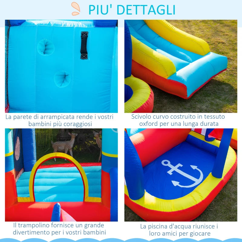 Castello Gonfiabile 4 in 1 Bimbi 3-8 Anni, Scivolo e Piscina, 265x260x200cm GB9342-054V90GB9