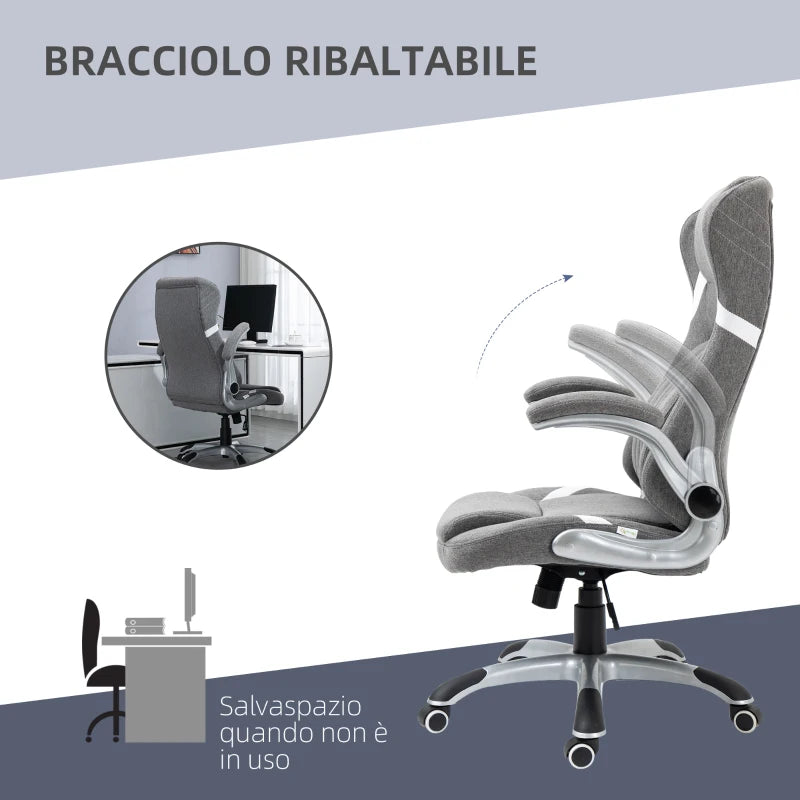 Sedia da Ufficio Reclinabile in Tessuto Traspirante e Acciaio con Altezza Regolabile, 68x76x109-117 cm ED4921-624V00GYED4