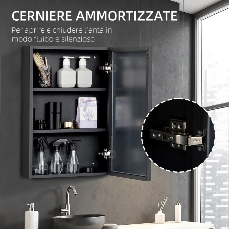 Specchiera Bagno in Acciaio con Armadietto a 3 Ripiani e Chiusura Ammortizzata, 40x12x60 cm, Nero YH9834-532V00BKYH9