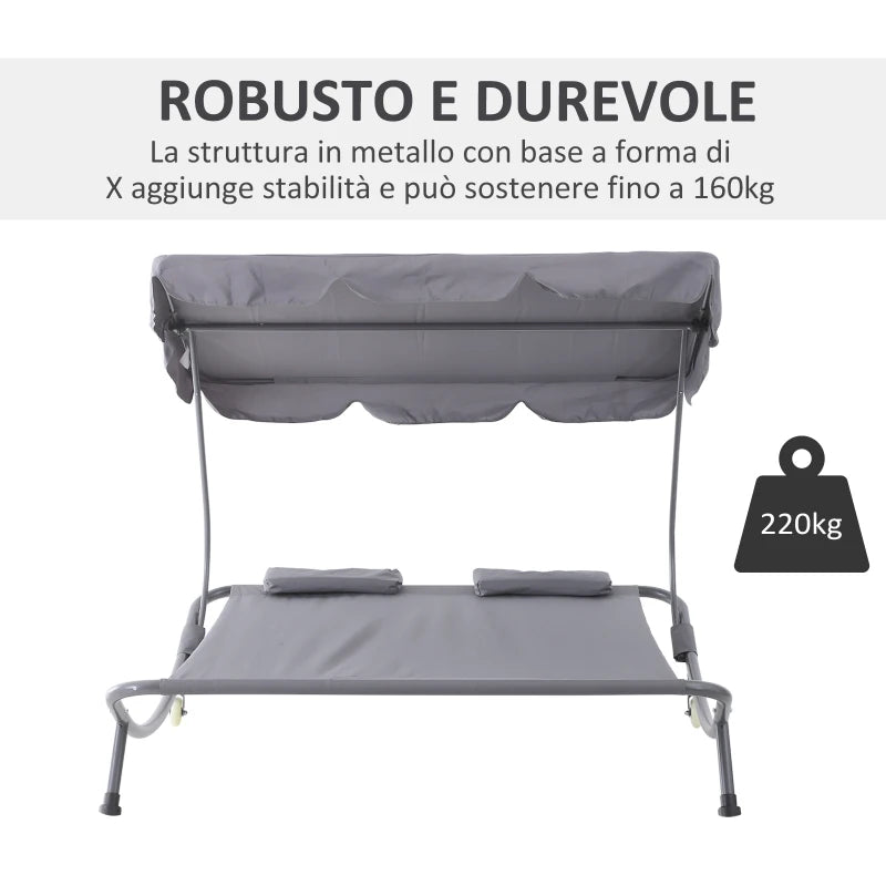 Lettino Matrimoniale 2 Posti Parasole Regolabile da Esterno e Giardino 200x175x134cm Grigio 84B-174GY