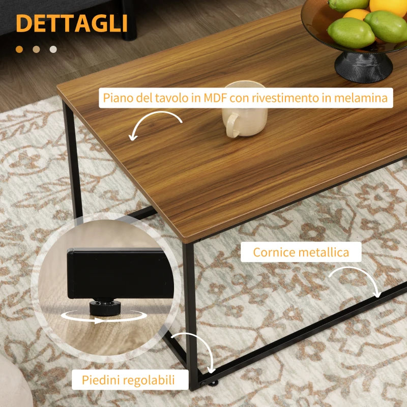 Tavolo da Caffè Set 2 Pezzi Annidati in MDF e Acciaio per Soggiorno e Camera da Letto, Nero e Noce KU4839-529V00WNKU4