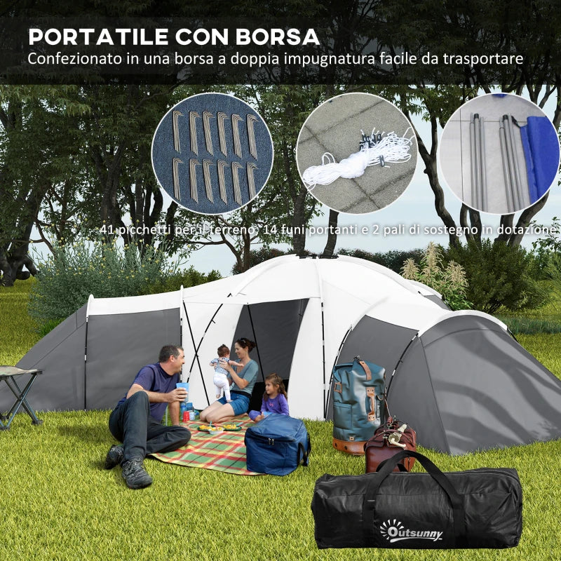 Tenda da Campeggio 6 Posti Impermeabile con 3 Aree Notte, Soggiorno e Portico, in tessuto Oxford, Grigio WQ1A20-351V00CGWQ1