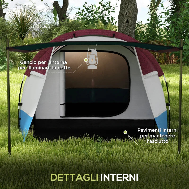 Tenda da Campeggio Impermeabile con 2 Aree e 3 Ingressi, in Poliestere e Fibra di Vetro, 420x200x150 cm, Rosso ES2A20-425V00RDES2