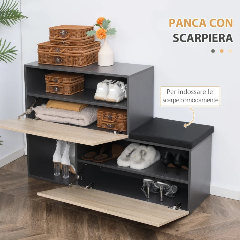 Set Mobile da Ingresso con Attaccapanni, Scarpiera con Panca e Scaffale, Grigio e Naturale GY6837-255CGGY6