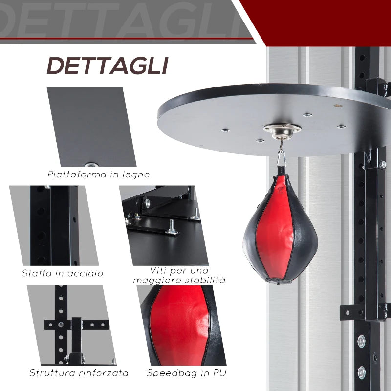 Piattaforma Boxe con Speedball Φ21 cm, Punching Ball per Allenamento Pugilato Arti Marziali, in Legno e Acciaio HG4A90-022HG4