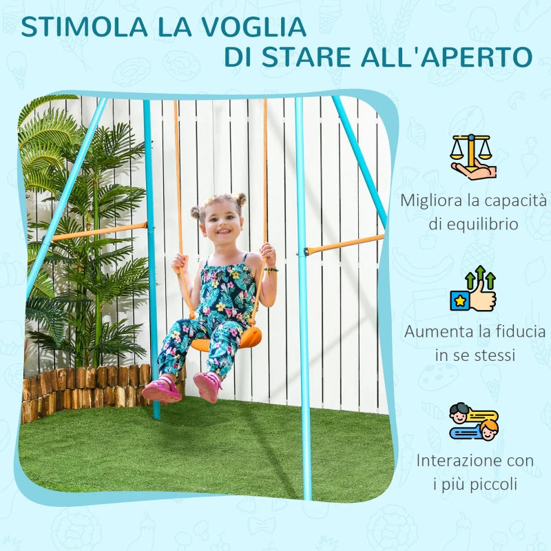 Altalena per Bambini 3-8 Anni da Giardino in Acciaio e PE con Seggiolino e Picchetti, 163x145x181 cm MN4344-066V00BUMN4