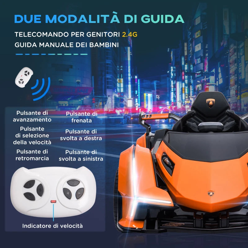 Macchina Elettrica per Bambini Lamborghini con Telecomando, Fari LED e Musica, Età 3+ Anni, Arancione TG6370-204V90OGTG6