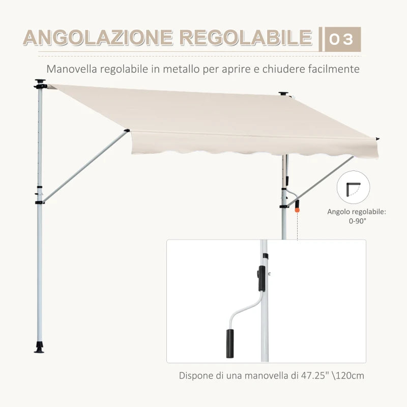 Tenda da Sole a Bracci 4x1.2m con Manovella e Struttura Telescopica, Cachi HY9840-183V01HY