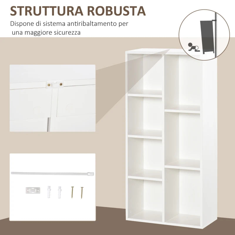 Libreria Moderna a Cubi con 7 Ripiani, in Legno Truciolato, 50x24x106 cm, Bianca VF6836-367WTVF6